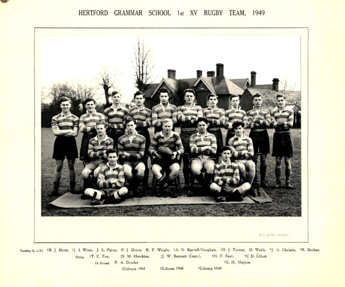 Hertford Grammar School 1st XV Rugby Team, 1949 | Richard Hale School Archive