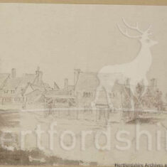 Old Cross, Hertford, looking north-west, pen and wash [late 18th - early 19th century] | Hertfordshire Archives & Local Studies