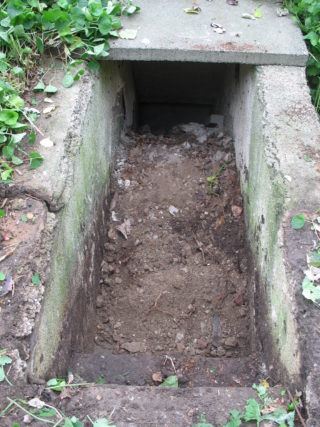 An entrance to an air-raid shelter probably similar to those at Port Vale School.