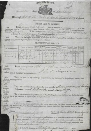 Charles Wood' discharge certificate 15/12/1818 | Marilyn Taylor