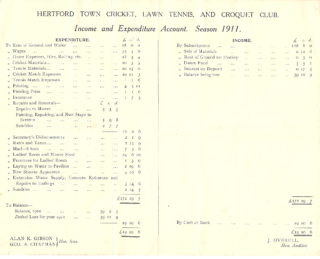 Income and Expenditure Account for 1911 AGM