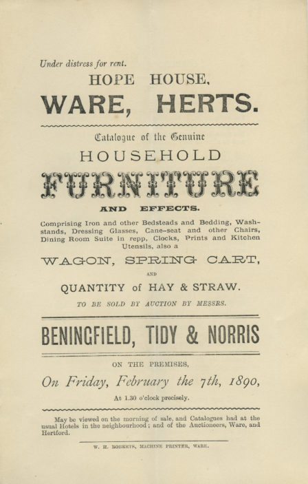 Sales particulars of the contents, 1890 | Hertfordshire Archives and Local Studies
